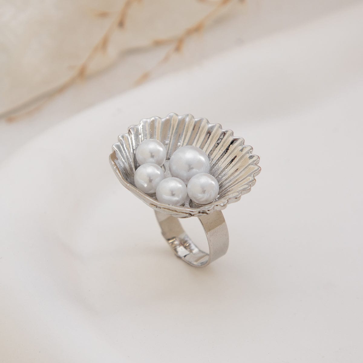 Stylish Twisted Hat Pearl Double Finger Ring Set