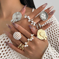 Thumbnail for Stylish Twisted Hat Pearl Double Finger Ring Set