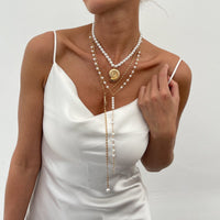 Thumbnail for Summer Beach Style Layered Conch Cross Pendant Pearl Chain Y Necklace Set - ArtGalleryZen
