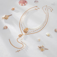 Thumbnail for Summer Beach Style Layered Conch Cross Pendant Pearl Chain Y Necklace Set - ArtGalleryZen