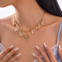 Thumbnail for Summer Beach Style Sun Starfish Ice Cream Pendant Necklace - ArtGalleryZen