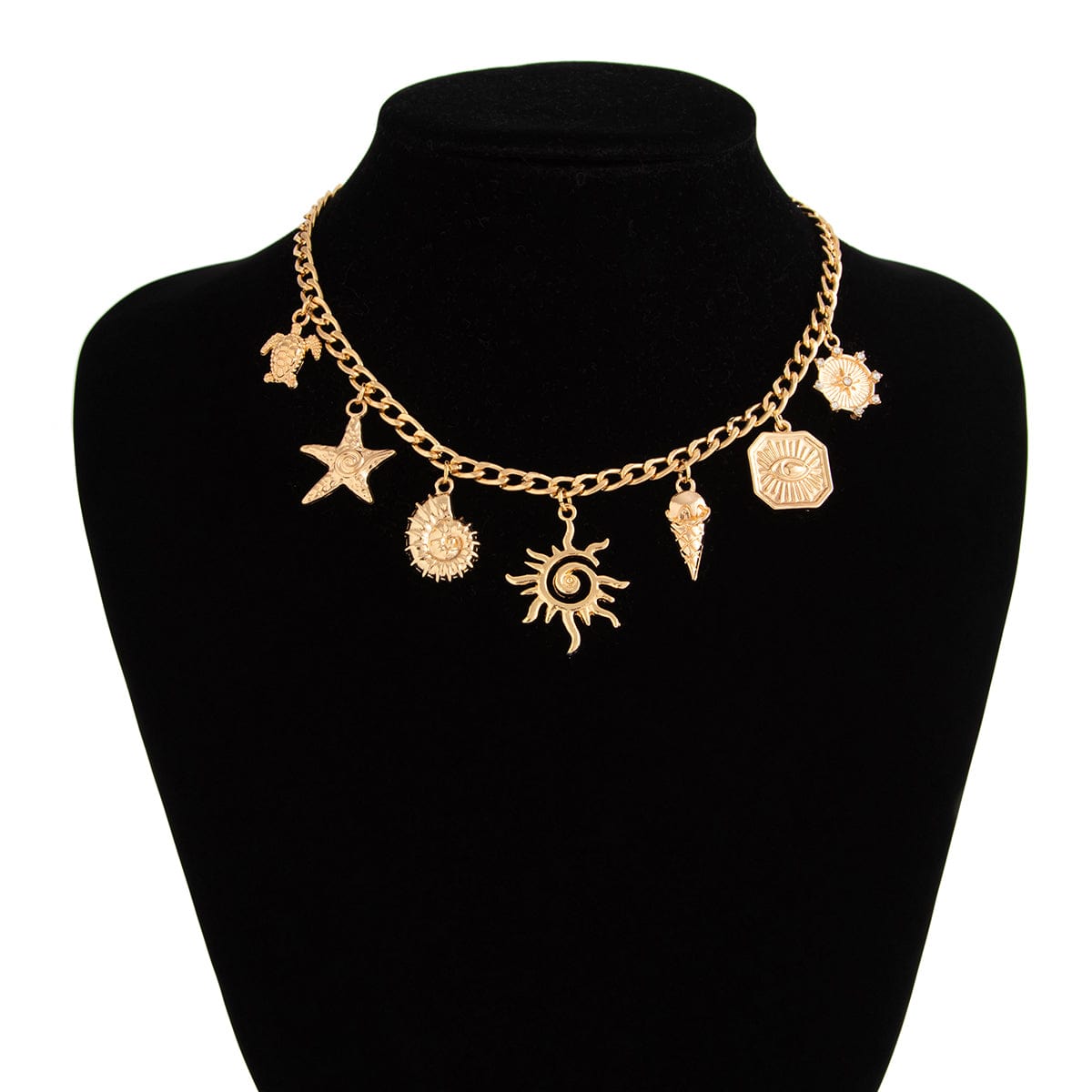 Summer Beach Style Sun Starfish Ice Cream Pendant Necklace - ArtGalleryZen