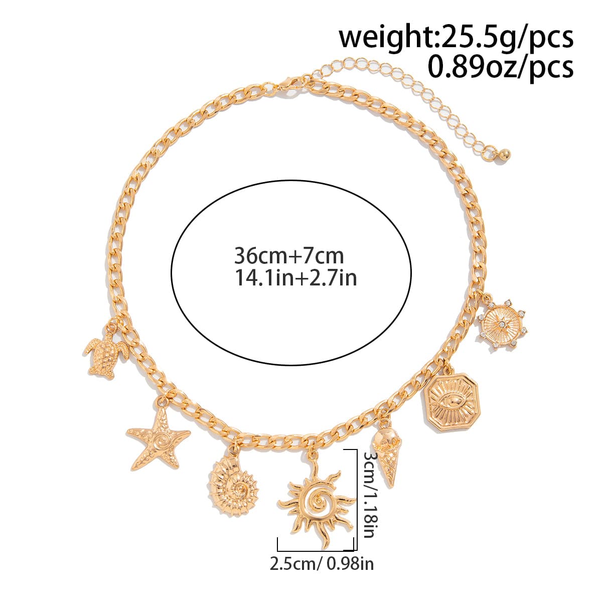 Summer Beach Style Sun Starfish Ice Cream Pendant Necklace