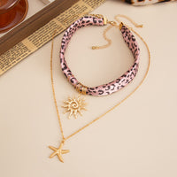 Thumbnail for Sun Starfish Pendant Leopard Print Satin Necklace Set 2 Pcs Boho - ArtGalleryZen