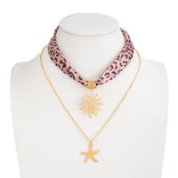 Thumbnail for Sun Starfish Pendant Leopard Print Satin Necklace Set 2 Pcs Boho - ArtGalleryZen