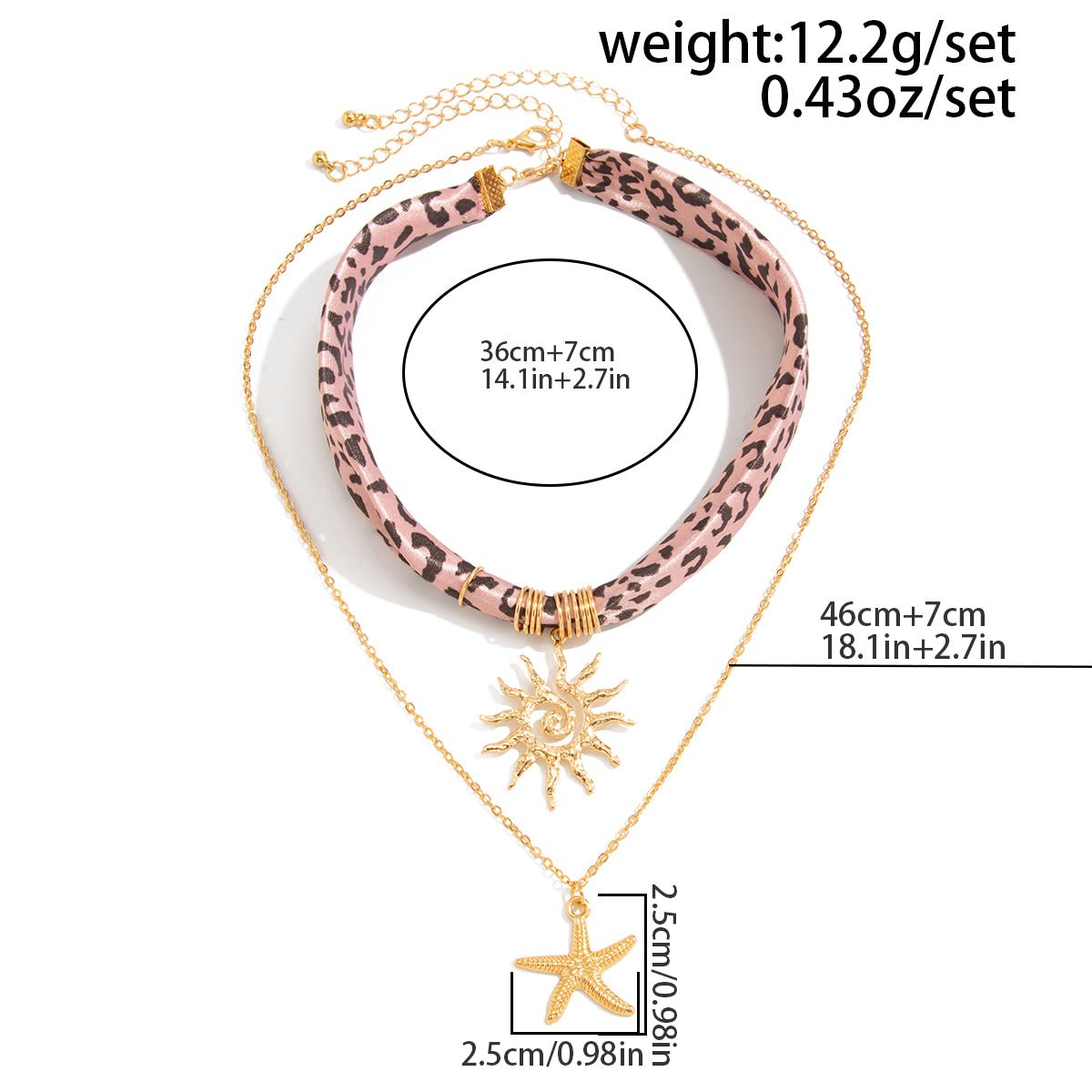 Sun Starfish Pendant Leopard Print Satin Necklace Set 2 Pcs Boho - ArtGalleryZen