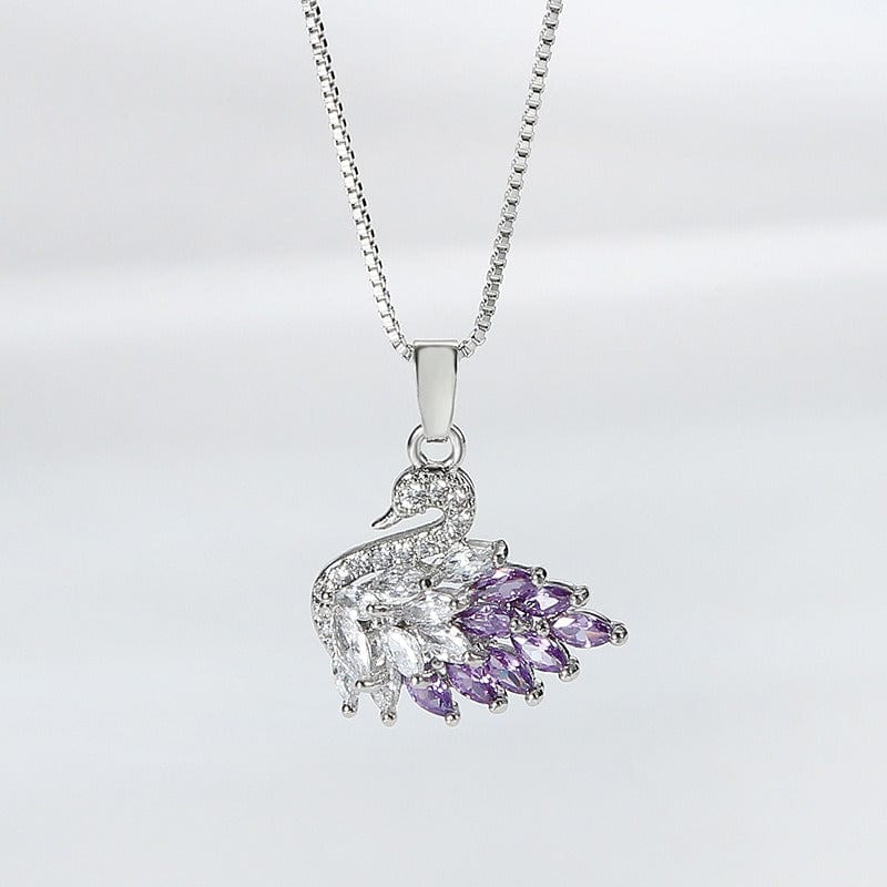Swarovski Colorful Crystal Swan Pendant Necklace - ArtGalleryZen