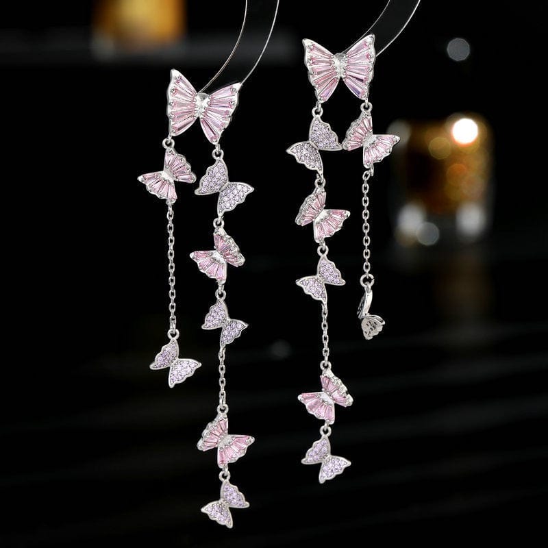 Swarovski Crystal Butterfly Tassel Earrings - ArtGalleryZen