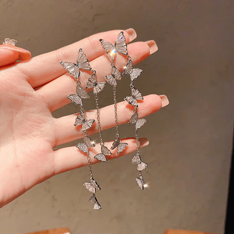 Swarovski Crystal Butterfly Tassel Earrings - ArtGalleryZen