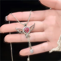 Thumbnail for Swarovski Crystal Pink Heart Magic Wand Necklace - ArtGalleryZen