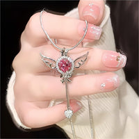 Thumbnail for Swarovski Crystal Pink Heart Magic Wand Necklace - ArtGalleryZen