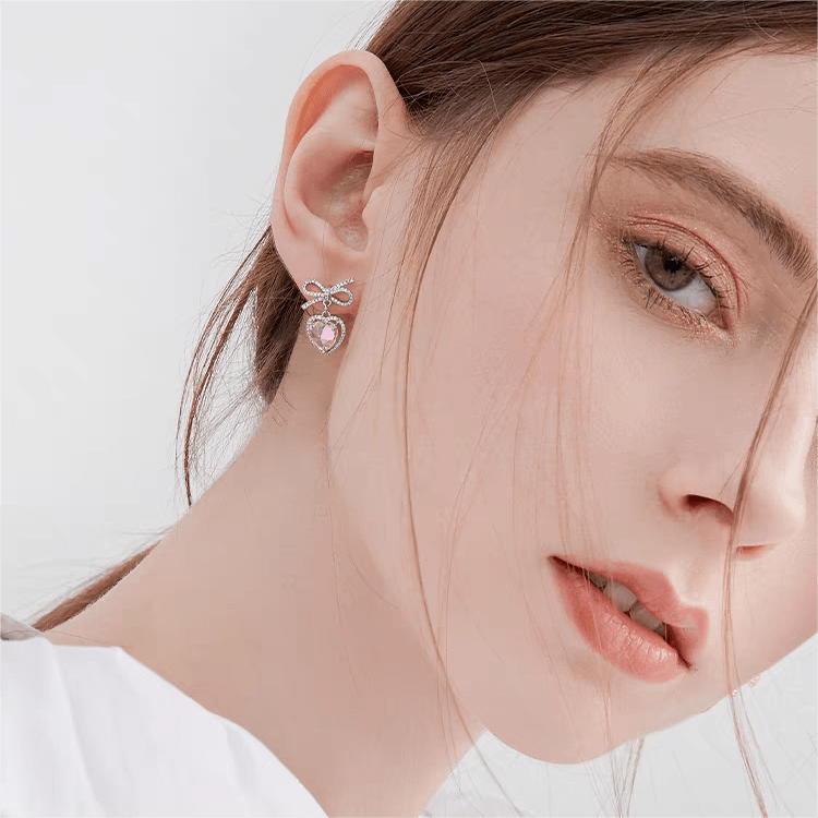 Swarovski Crystal Ribbon Heart Earrings - ArtGalleryZen