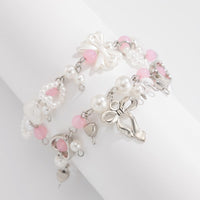 Thumbnail for Sweet 2pcs Bowknot Heart Charm Pearl Crystal Chain Bracelet Set - ArtGalleryZen