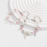 Thumbnail for Sweet 2pcs Bowknot Heart Charm Pearl Crystal Chain Bracelet Set - ArtGalleryZen