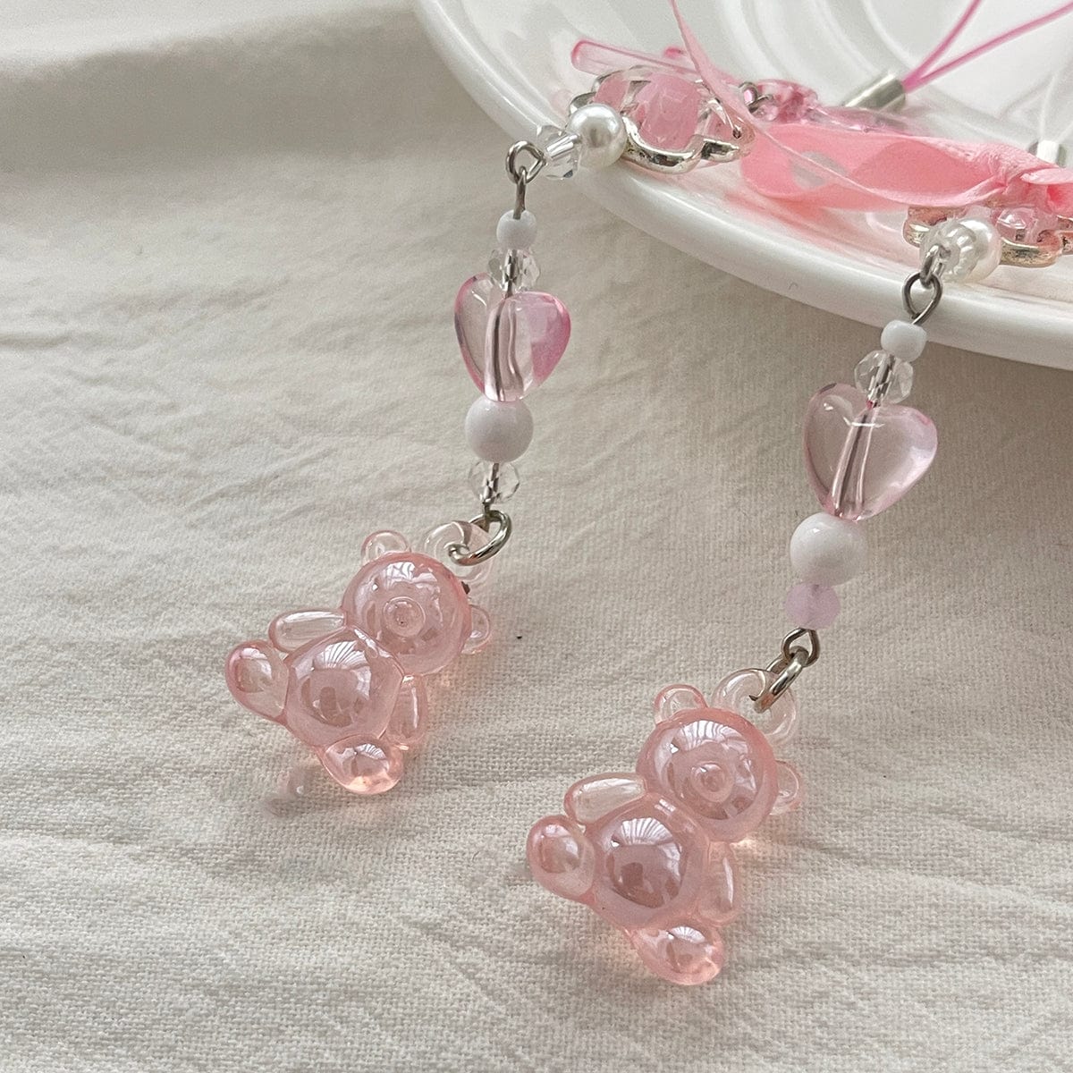 Sweet 2pcs Gummy Bears Bowknot Keychain Phone Strap Set - ArtGalleryZen