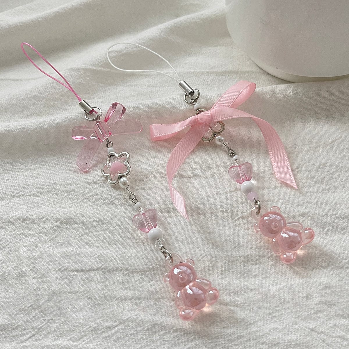 Sweet 2pcs Gummy Bears Bowknot Keychain Phone Strap Set - ArtGalleryZen