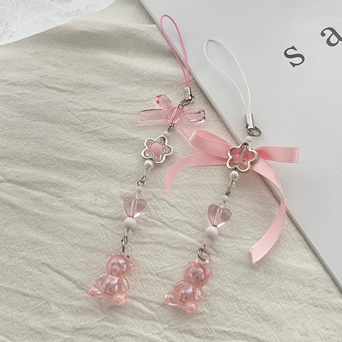Sweet 2pcs Gummy Bears Bowknot Keychain Phone Strap Set - ArtGalleryZen