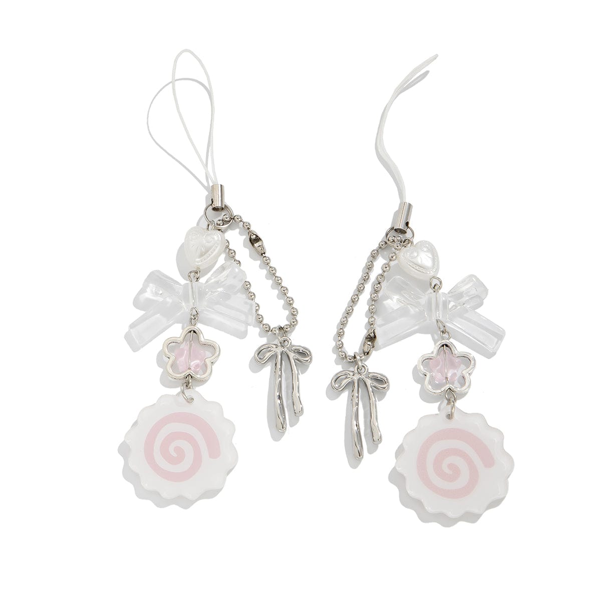 Sweet 2pcs Narutomaki Bowknot Heart Keychain Phone Strap Set - ArtGalleryZen