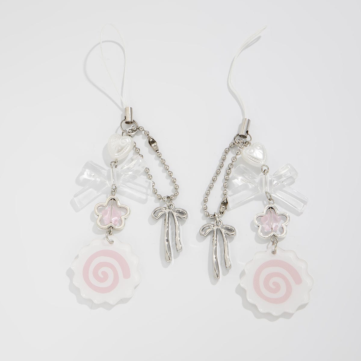 Sweet 2pcs Narutomaki Bowknot Heart Keychain Phone Strap Set - ArtGalleryZen