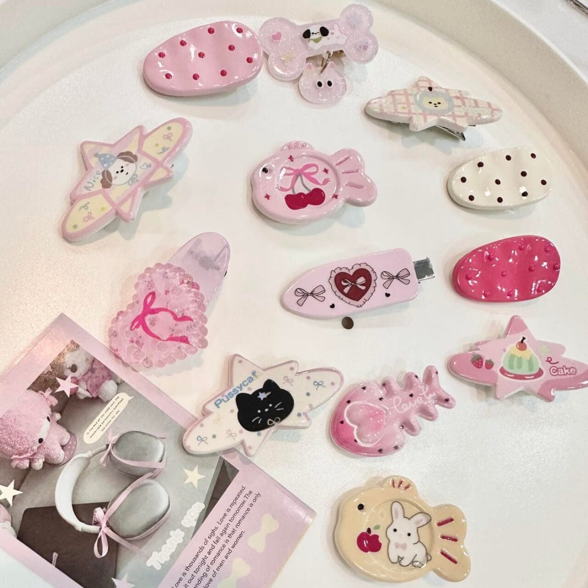 Sweet Bowknot Heart Puppy Cat Fish Resin Hair Clips - ArtGalleryZen