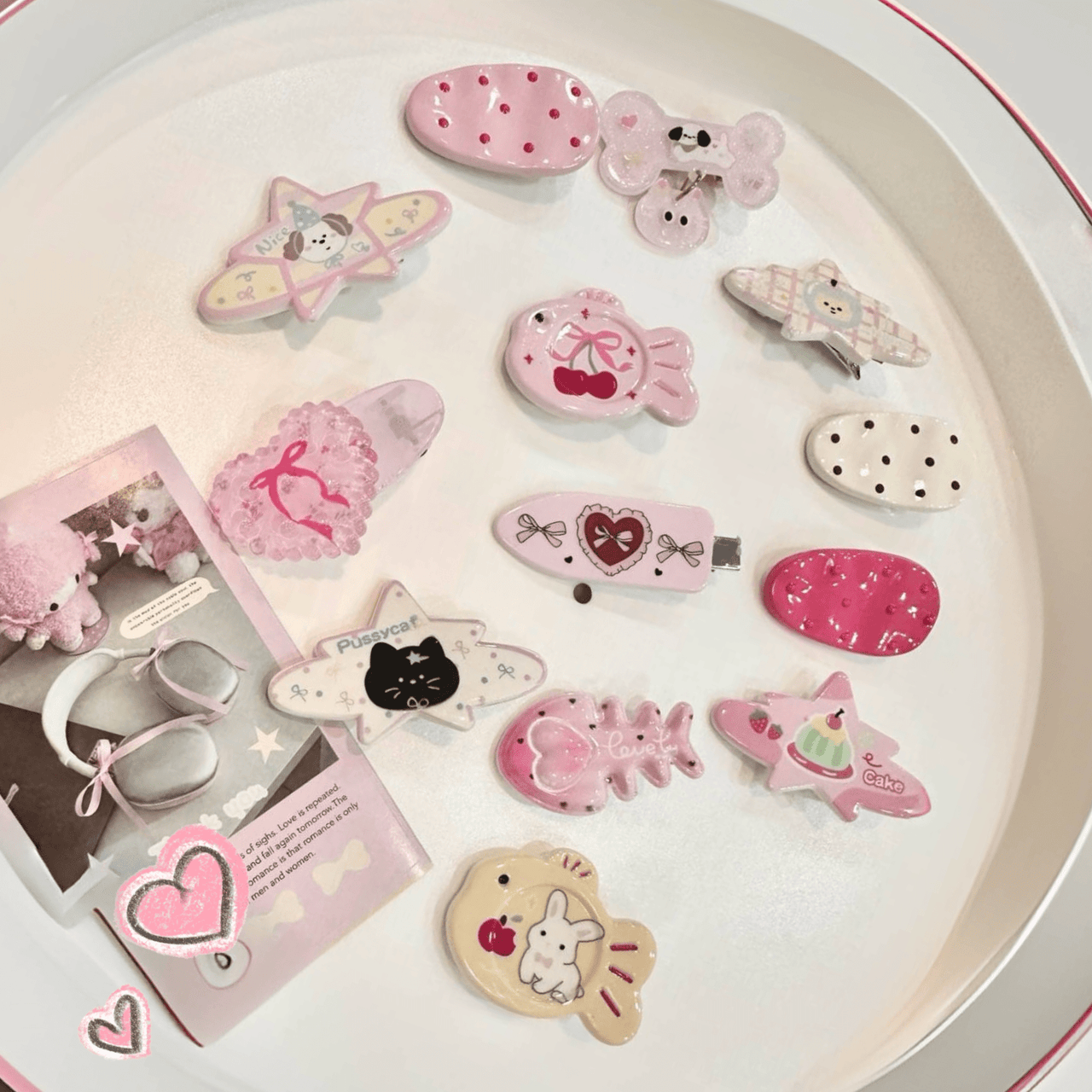 Sweet Bowknot Heart Puppy Cat Fish Resin Hair Clips