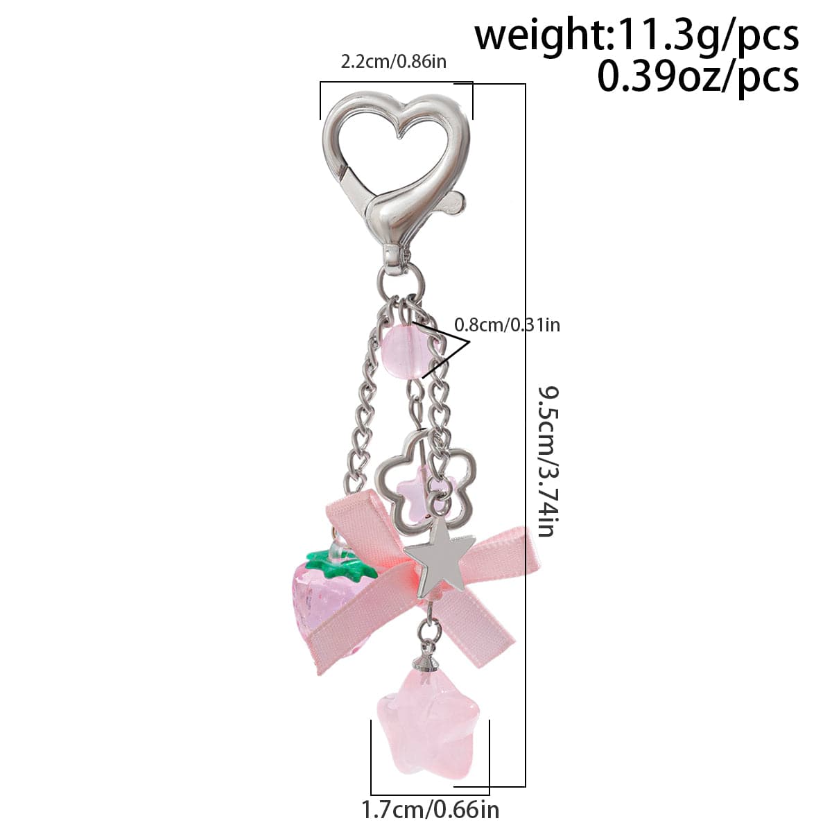 Sweet Bowknot Strawberry Star Charm Heart Keychain -ArtGalleryZen
