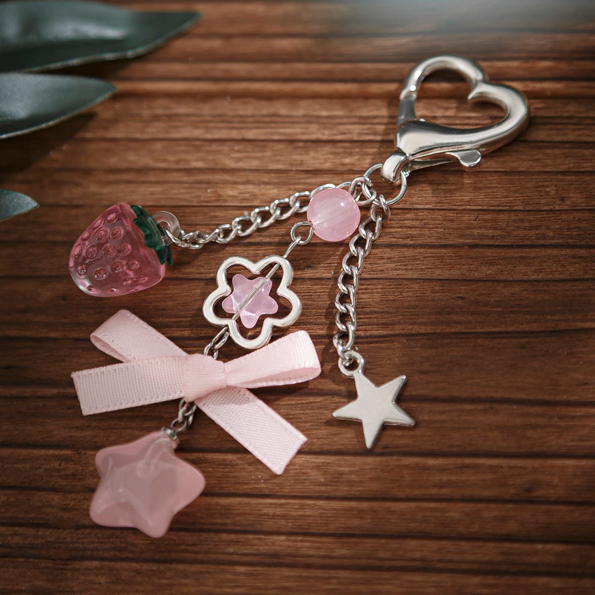 Sweet Bowknot Strawberry Star Charm Heart Keychain -ArtGalleryZen