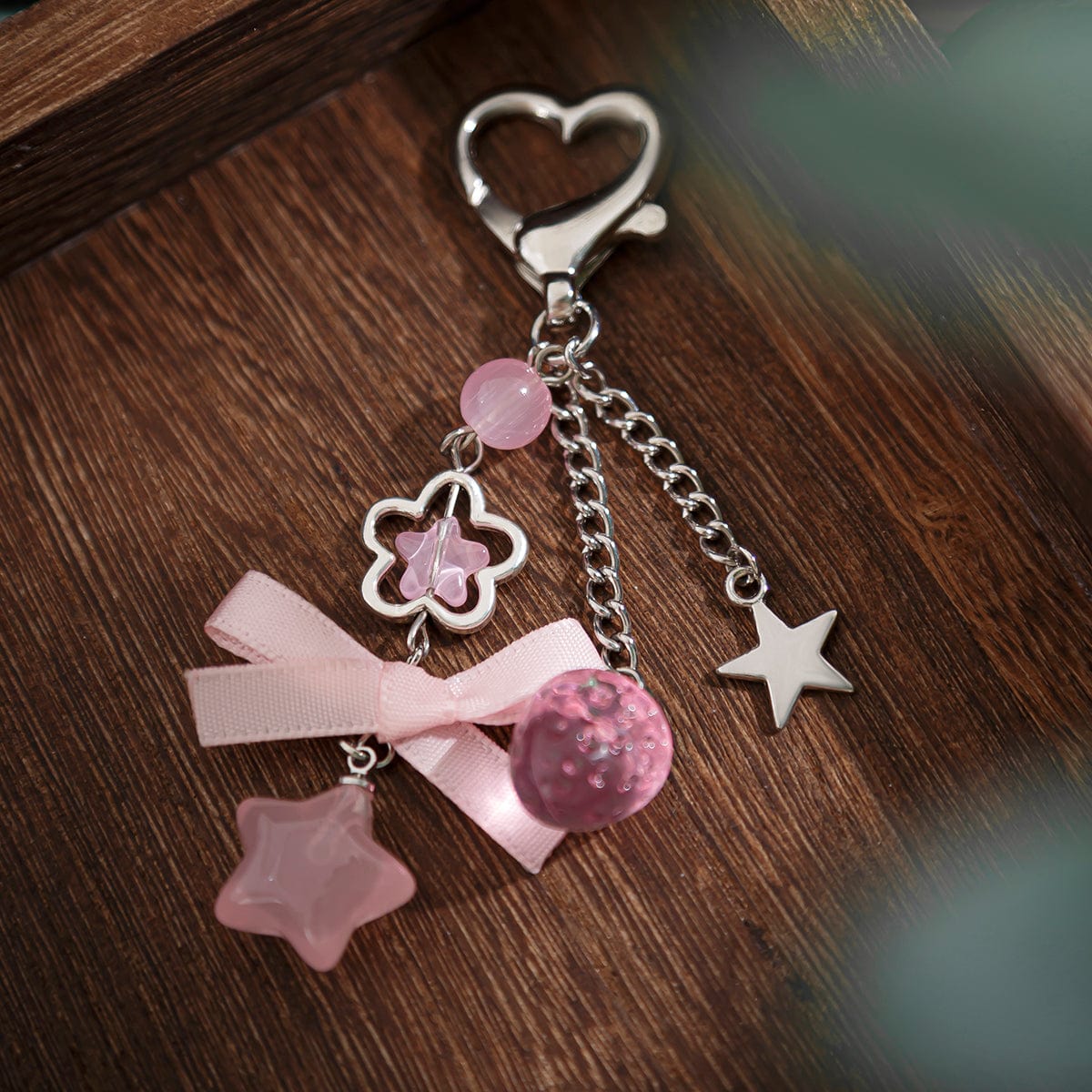 Sweet Bowknot Strawberry Star Charm Heart Keychain