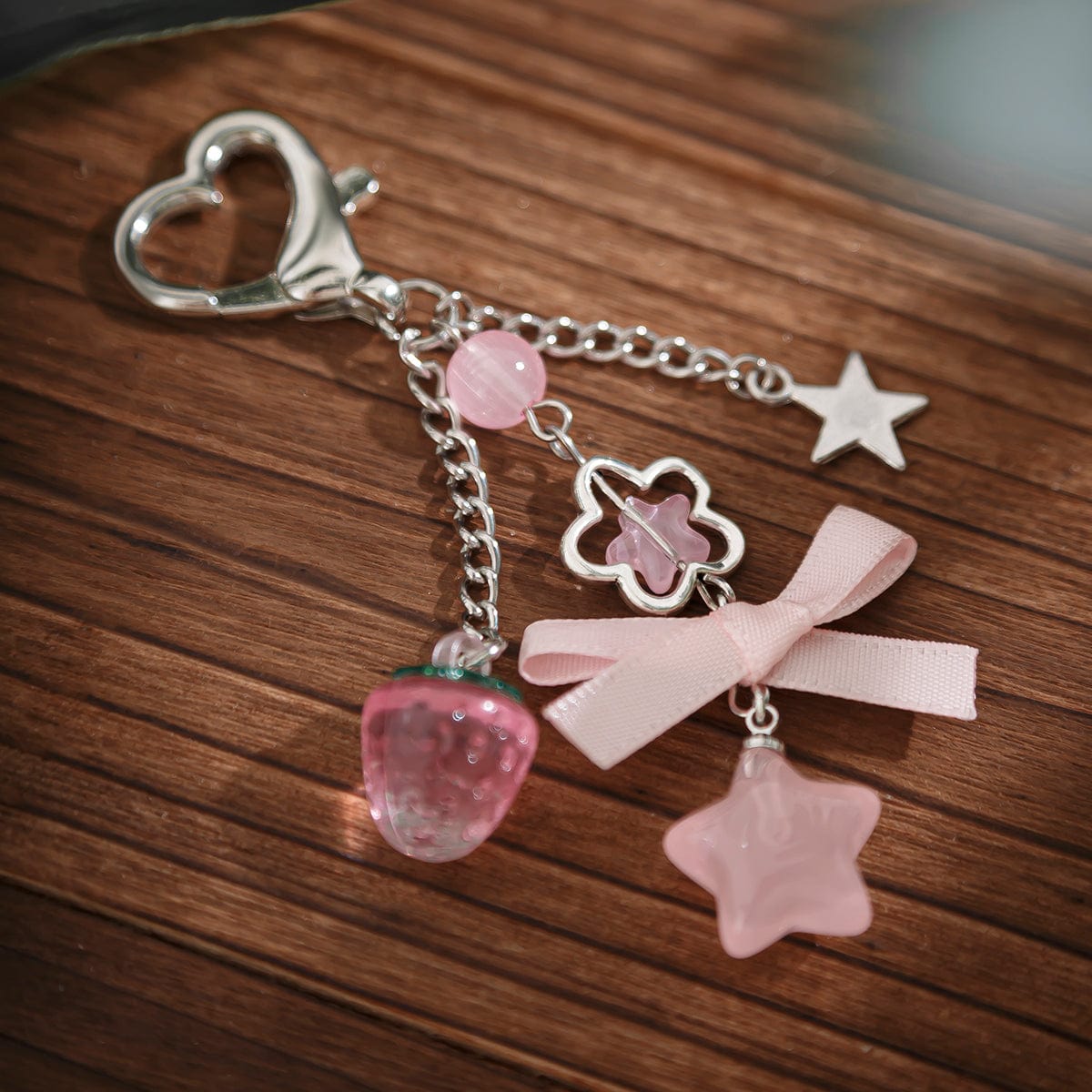 Sweet Bowknot Strawberry Star Charm Heart Keychain