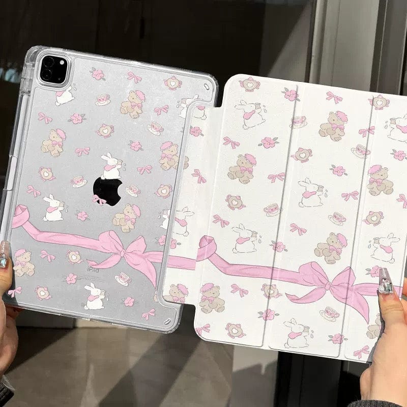 Sweet Bunny Bear Ribbon Bow iPad Case - ArtGalleryZen