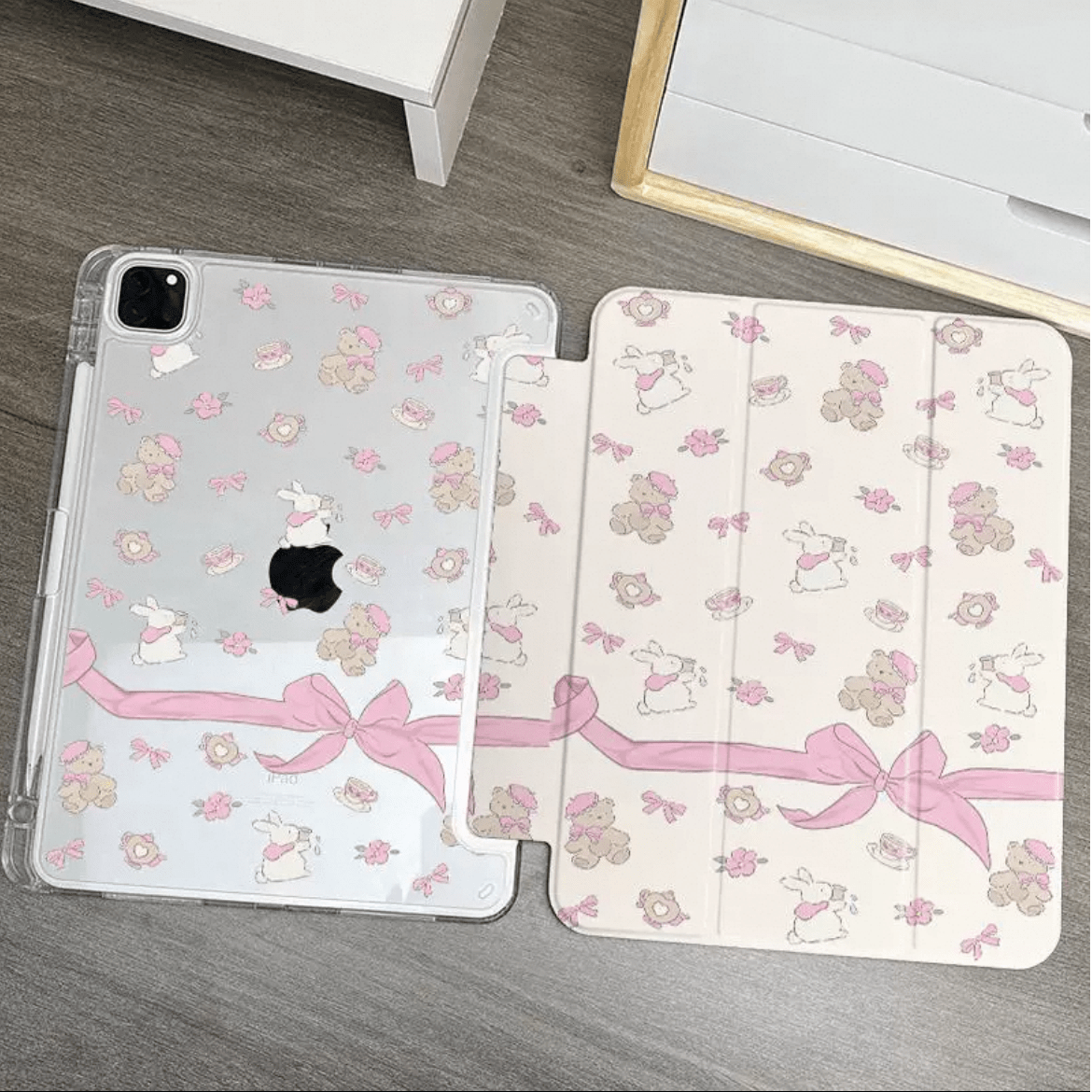 Sweet Bunny Bear Ribbon Bow iPad Case - ArtGalleryZen