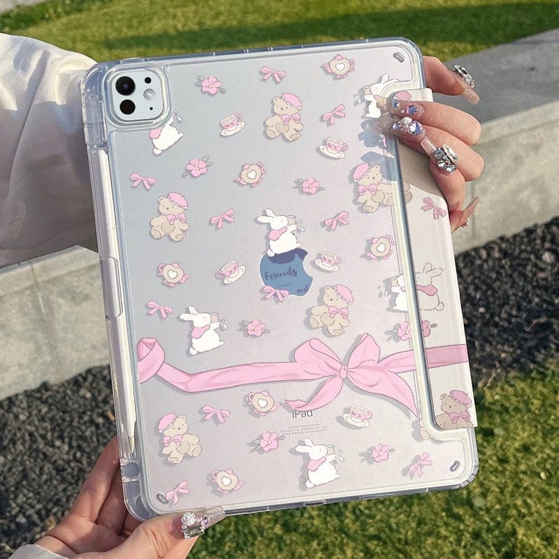 Sweet Bunny Bear Ribbon Bow iPad Case - ArtGalleryZen