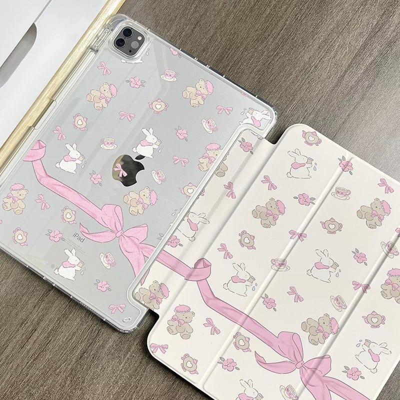 Sweet Bunny Bear Ribbon Bow iPad Case - ArtGalleryZen
