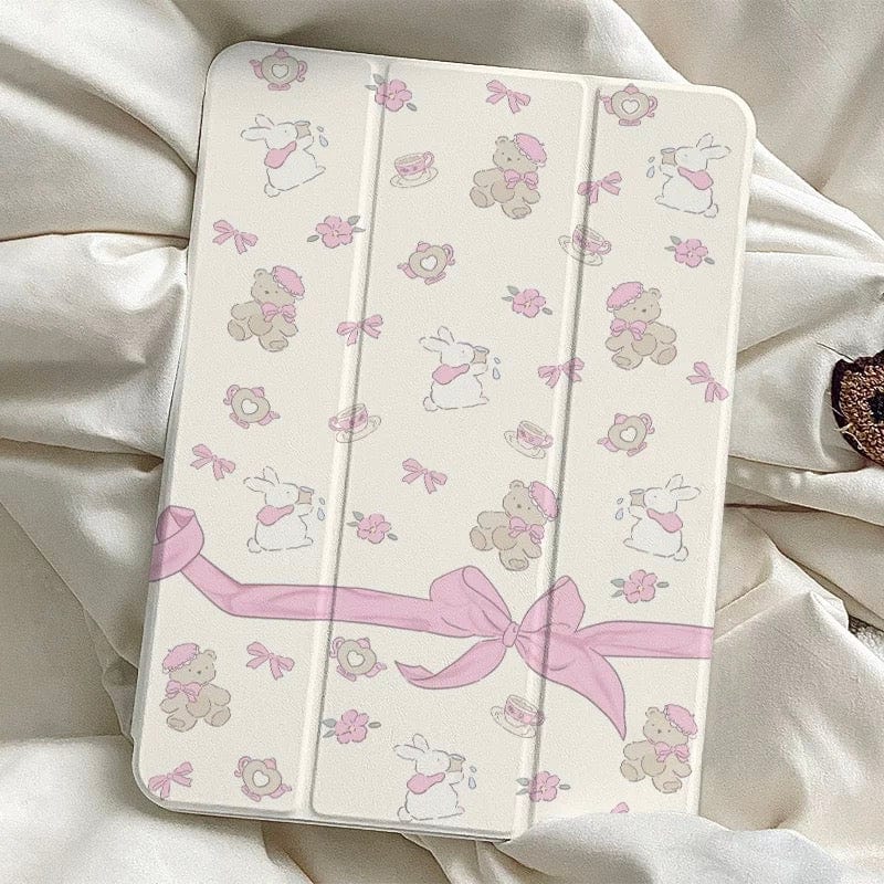 Sweet Bunny Bear Ribbon Bow iPad Case - ArtGalleryZen