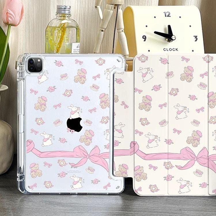 Sweet Bunny Bear Ribbon Bow iPad Case - ArtGalleryZen