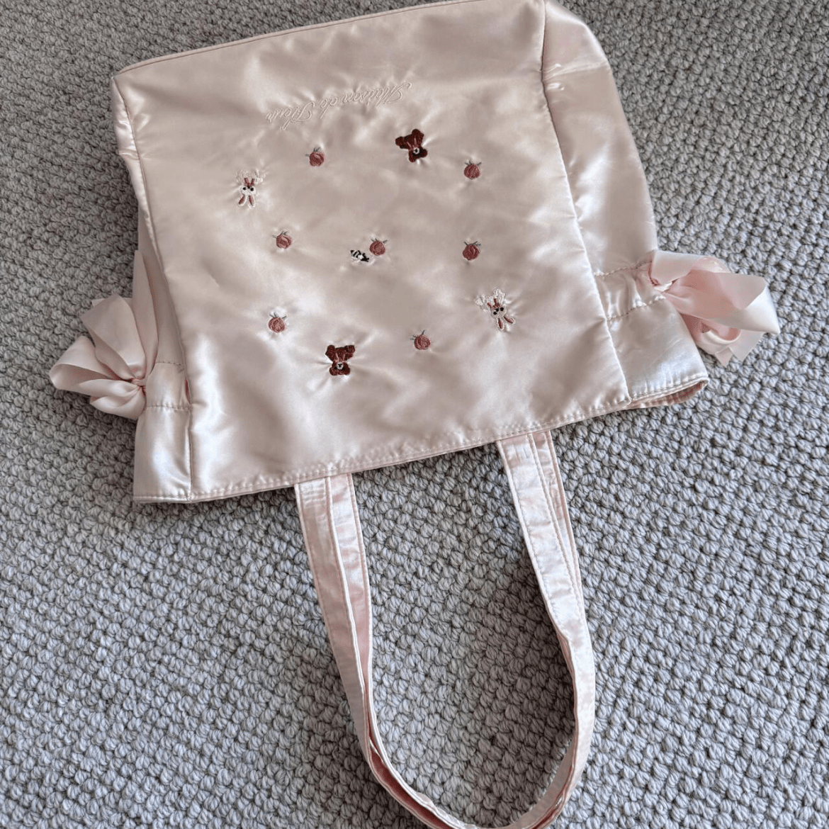 Sweet Bunny Bear Rose Embroidery Bowknot Shoulder Bag - ArtGalleryZen
