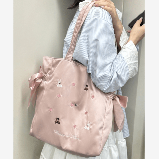 Sweet Bunny Bear Rose Embroidery Bowknot Shoulder Bag