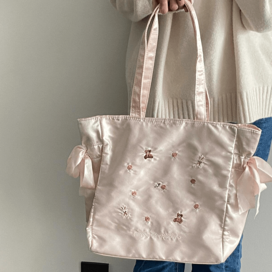 Sweet Bunny Bear Rose Embroidery Bowknot Shoulder Bag