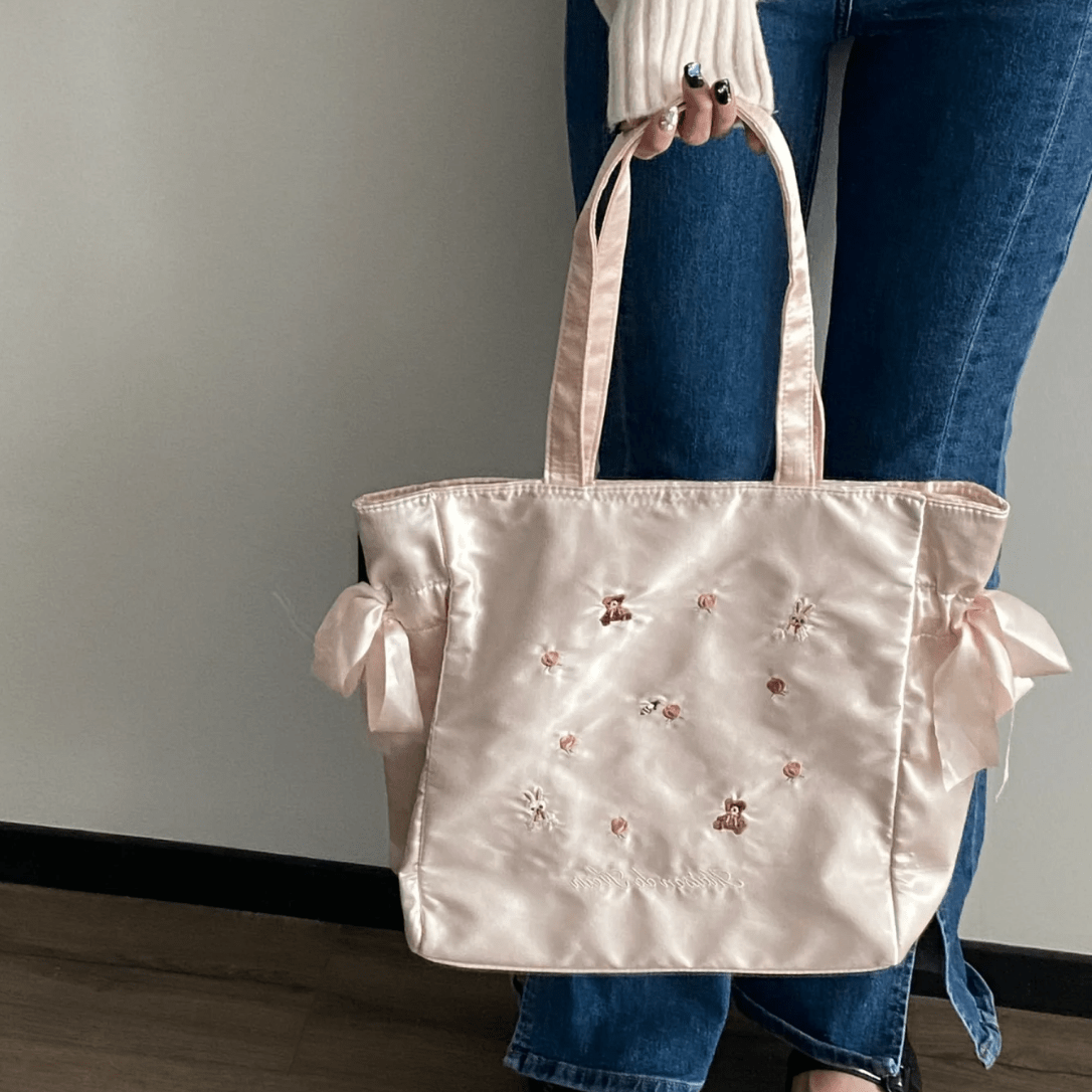 Sweet Bunny Bear Rose Embroidery Bowknot Shoulder Bag