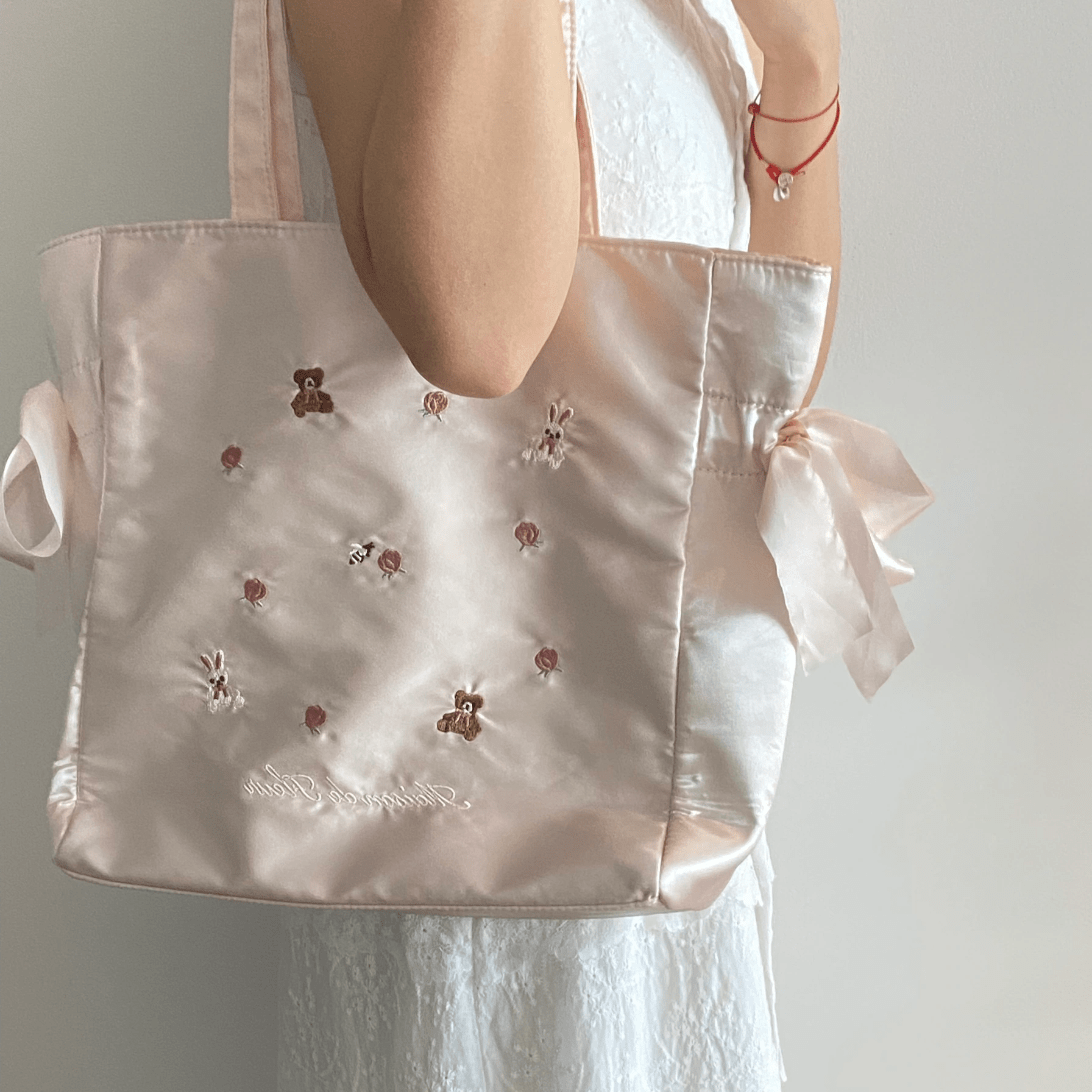 Sweet Bunny Bear Rose Embroidery Bowknot Shoulder Bag