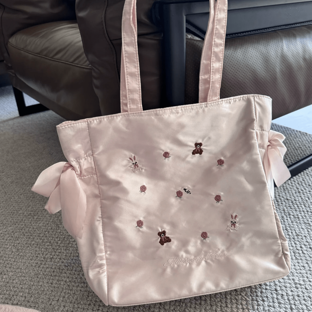 Sweet Bunny Bear Rose Embroidery Bowknot Shoulder Bag