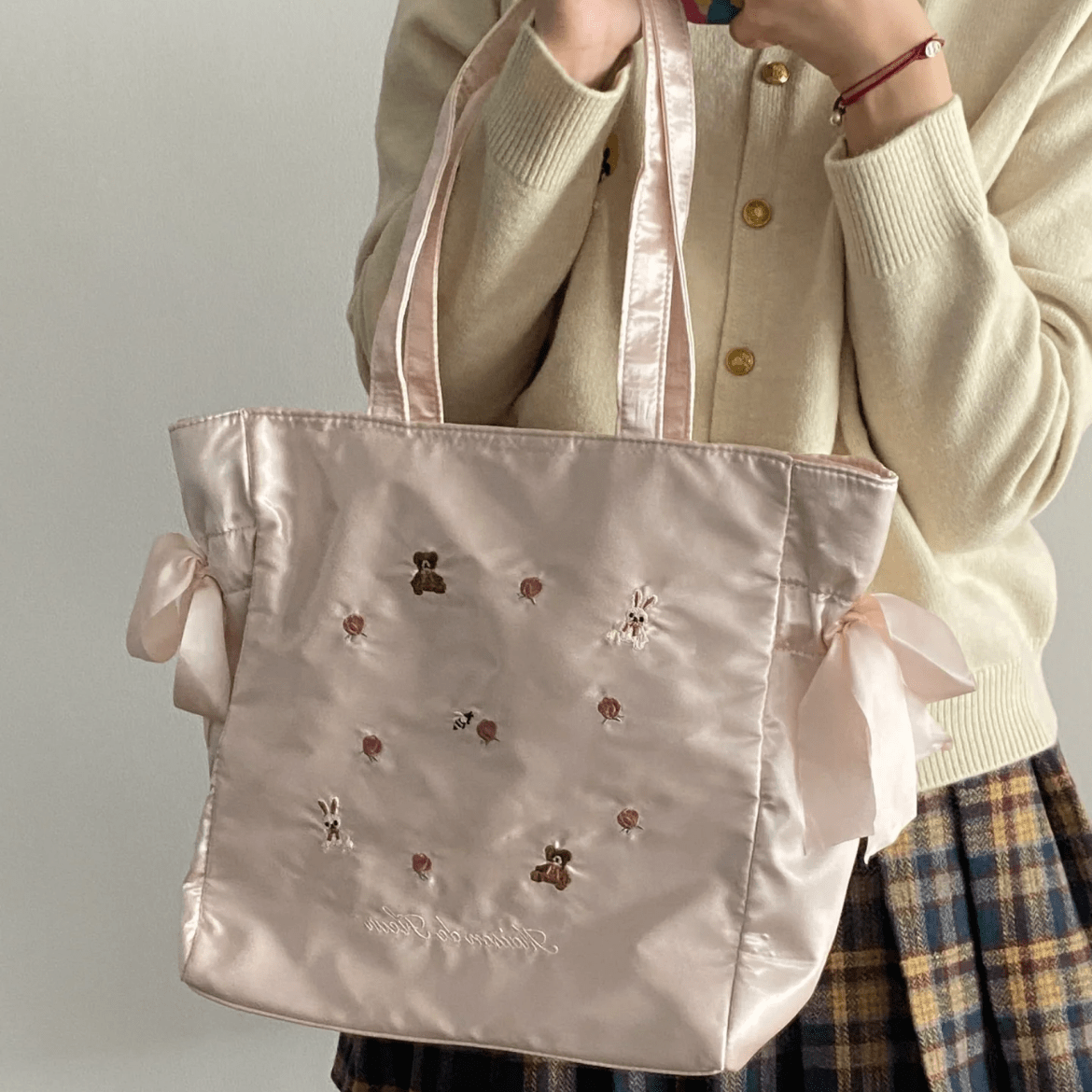 Sweet Bunny Bear Rose Embroidery Bowknot Shoulder Bag