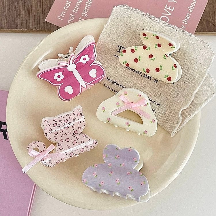 Sweet Butterfly Floral Ribbon Bowknot Hair Clip Hair Claw - ArtGalleryZen