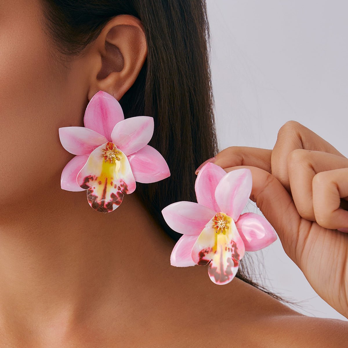 Sweet Butterfly Orchid Flower Stud Earrings - ArtGalleryZen