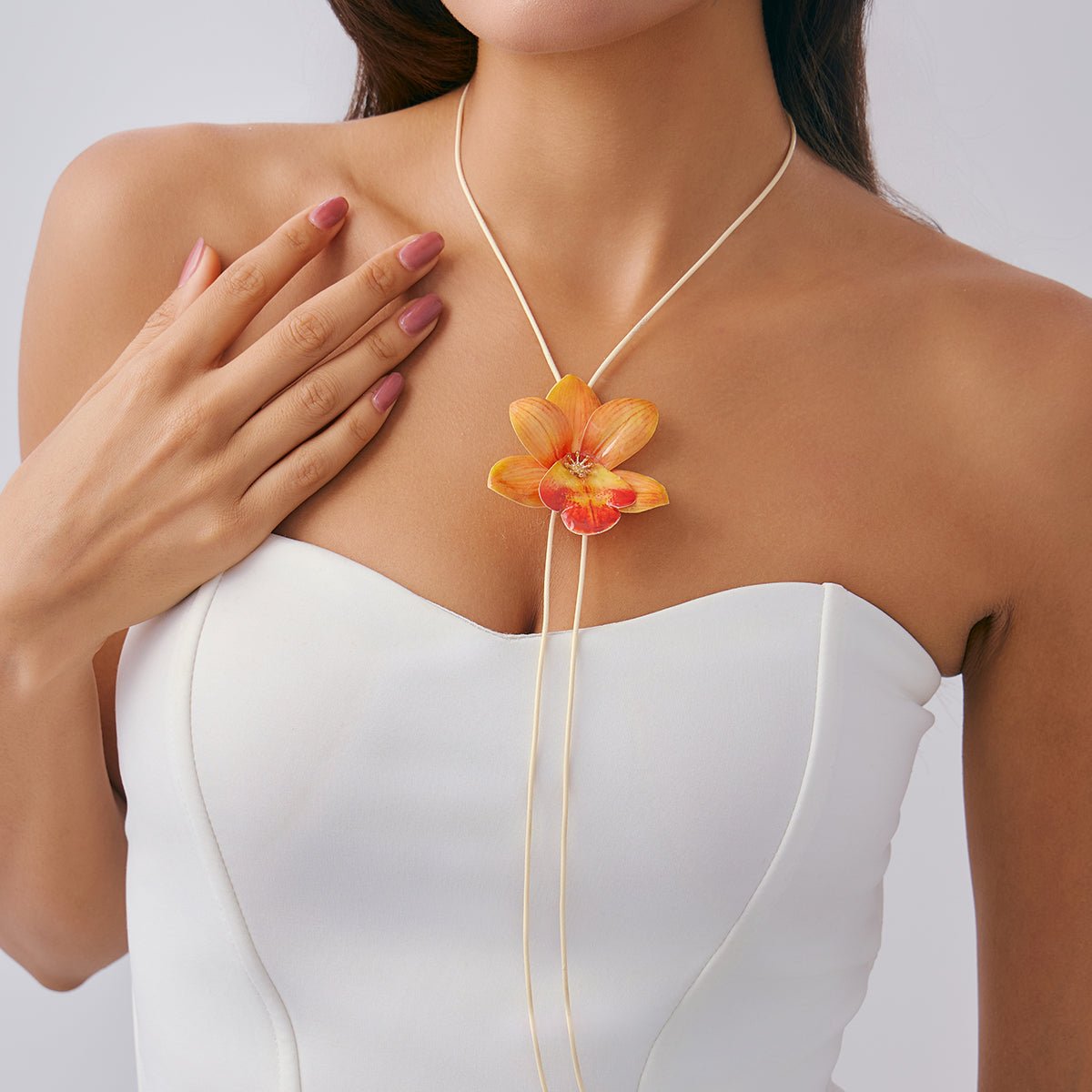 Sweet Butterfly Orchid Flower Wax Cord String Necklace - ArtGalleryZen