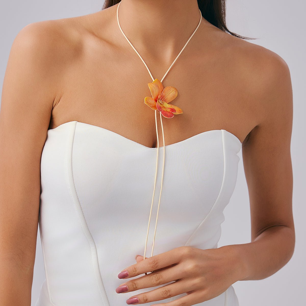Sweet Butterfly Orchid Flower Wax Cord String Necklace - ArtGalleryZen
