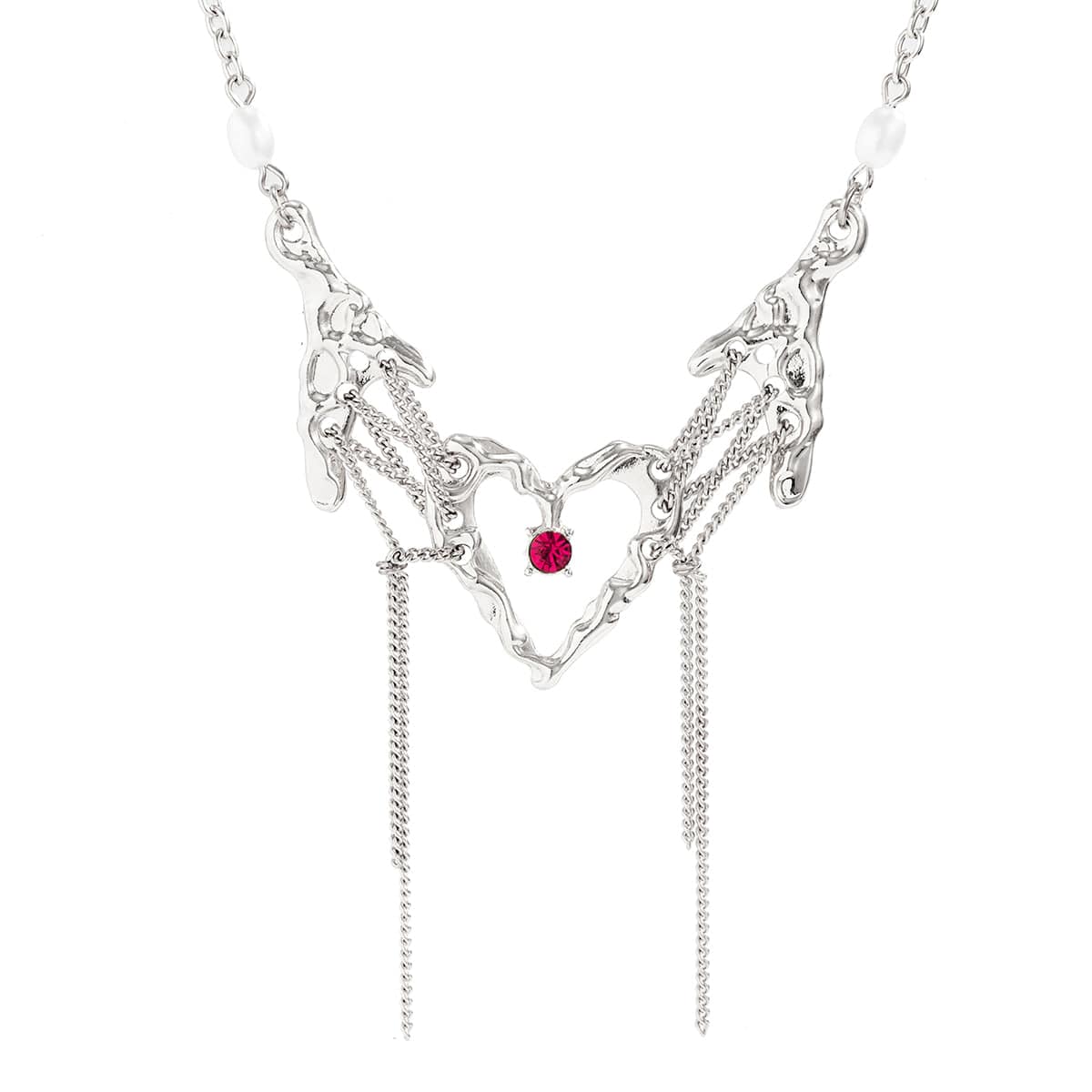 Sweet Cubic Zirconia Inlaid Heart Pendant Tassel Necklace - ArtGalleryZen