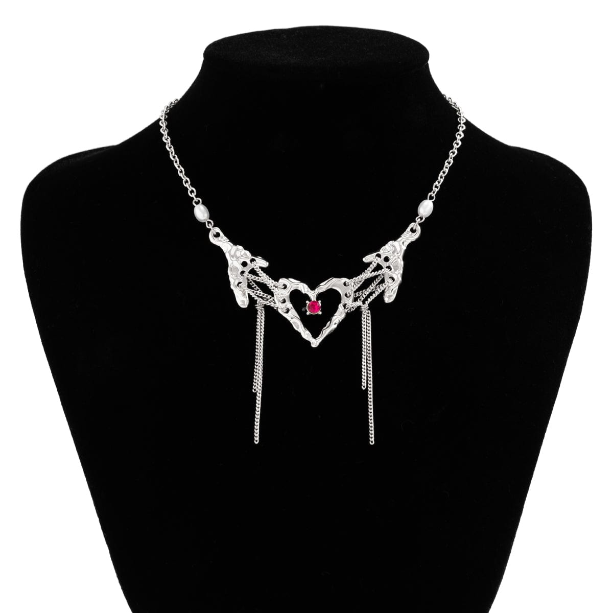 Sweet Cubic Zirconia Inlaid Heart Pendant Tassel Necklace - ArtGalleryZen