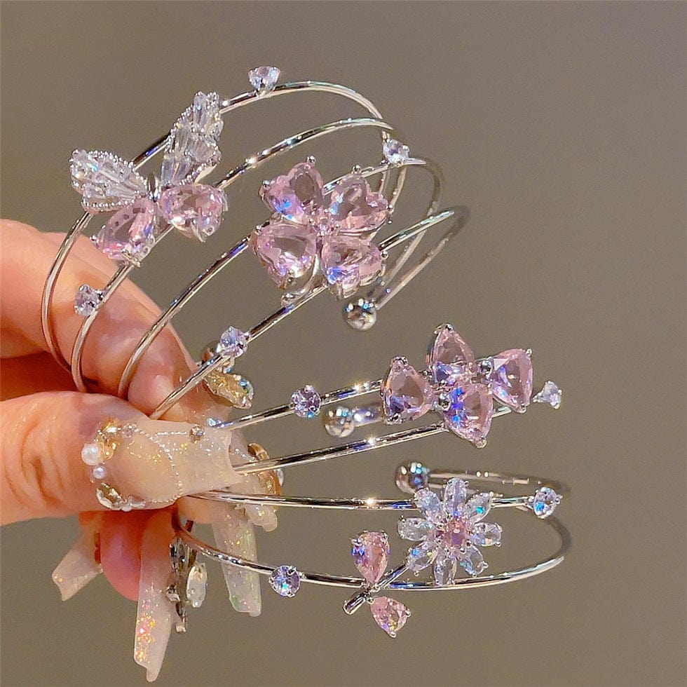 Sweet CZ Inlaid Butterfly Lucky Clover Sunflower Open Bangle Bracelet - ArtGalleryZen