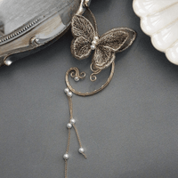 Thumbnail for Sweet Embroidery Butterfly Pearl Chain Tassel Elf Ear Cuff Wrap Earring - ArtGalleryZen